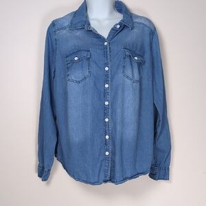 Torrid Medium Wash Cotton Denim Button Up Shirt